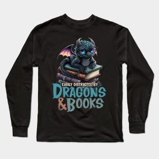 Dragon and Books for Book Lover Long Sleeve T-Shirt